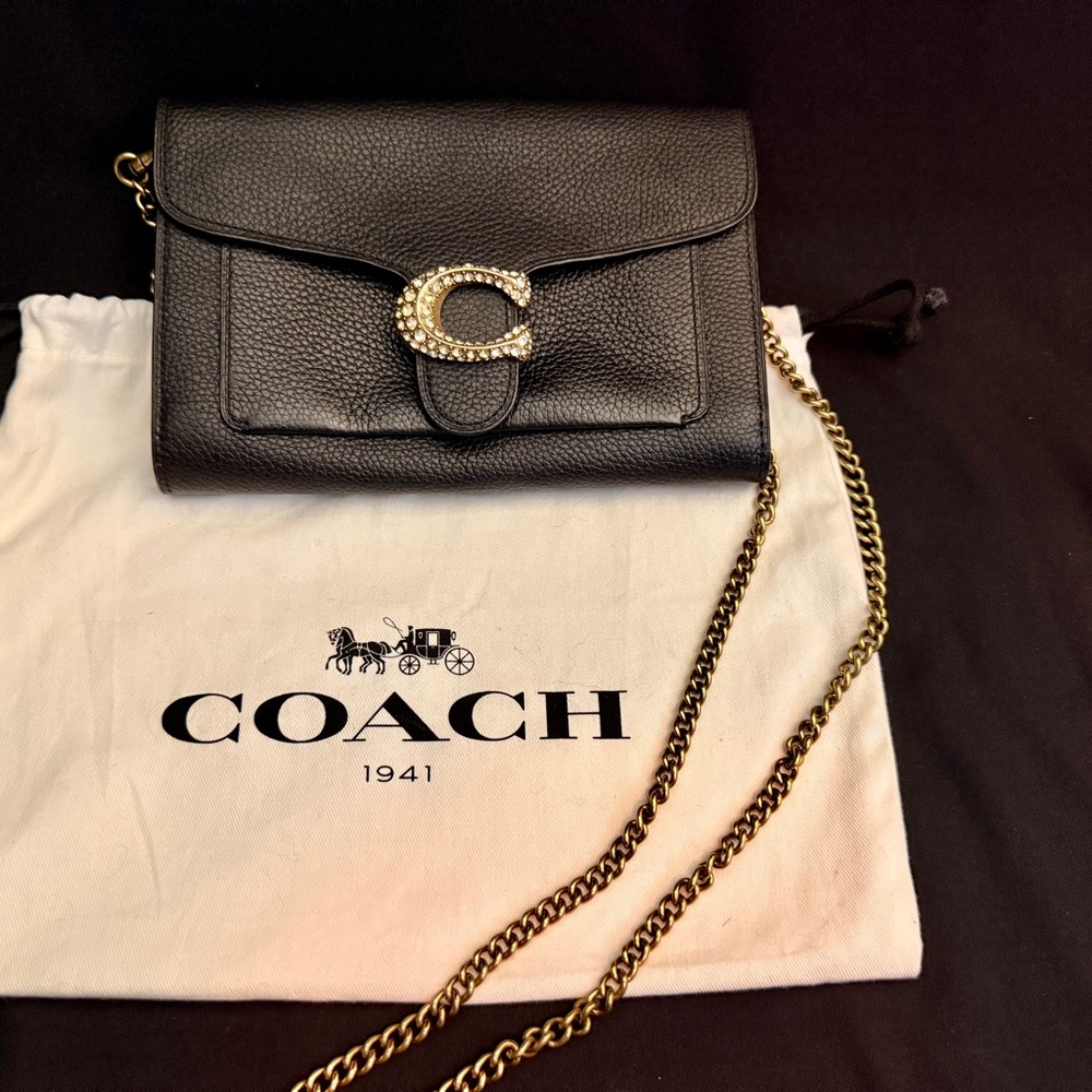 Coach Crystal C Tabby Chain Clutch Black & Gold - Picture 4 of 15